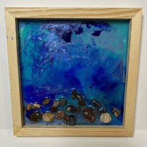 Water Lake Superior Painting Home Decor 8” x 8” Art Handmade NWOT (e)